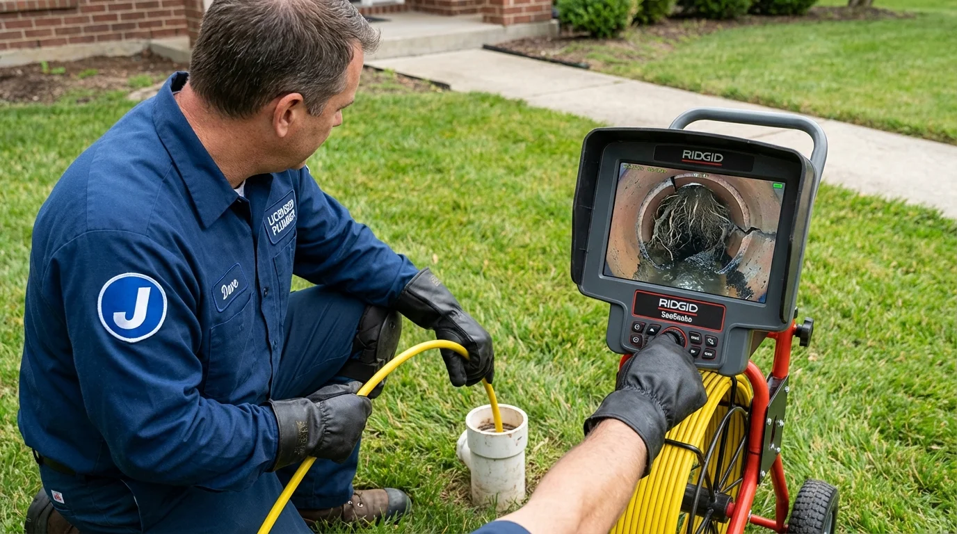 Sewer camera inspection being performed by Johns Plumbing LLC in Bryn Athyn