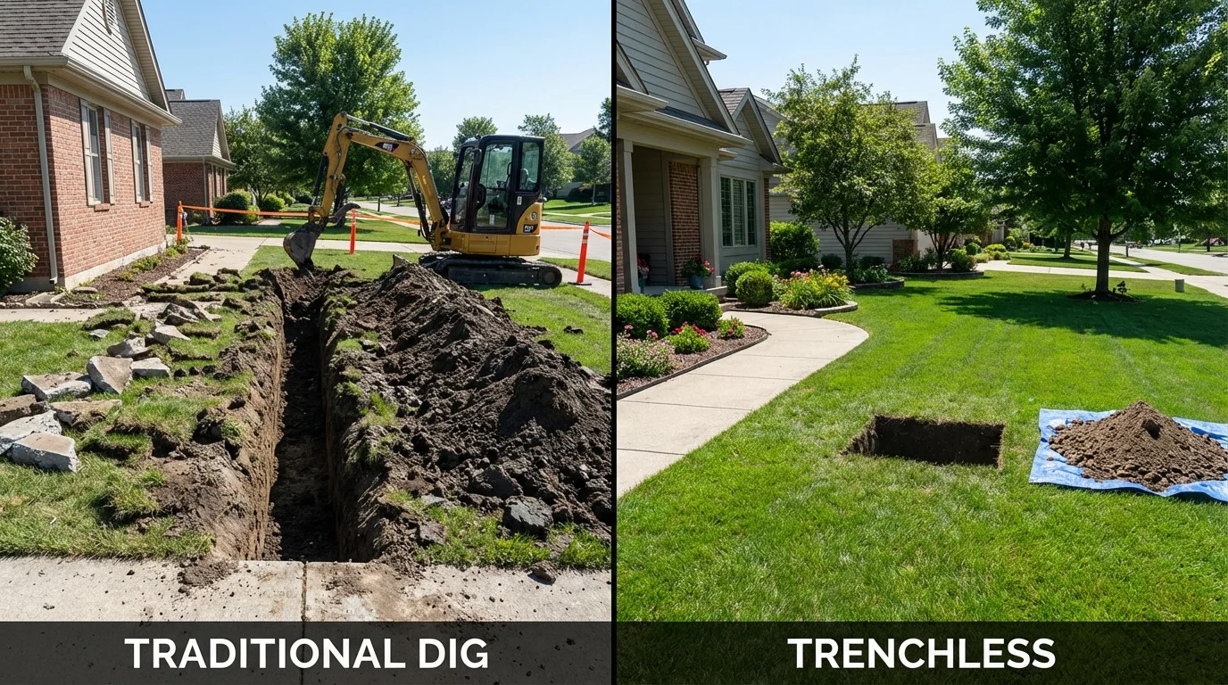 Trenchless sewer repair with minimal yard damage versus traditional excavation in Bryn Athyn, PA